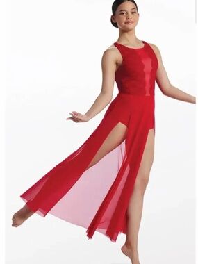 Weissman Lace Plunge Maxi Dance Dress – Red – Adult Medium MA – Style 17727